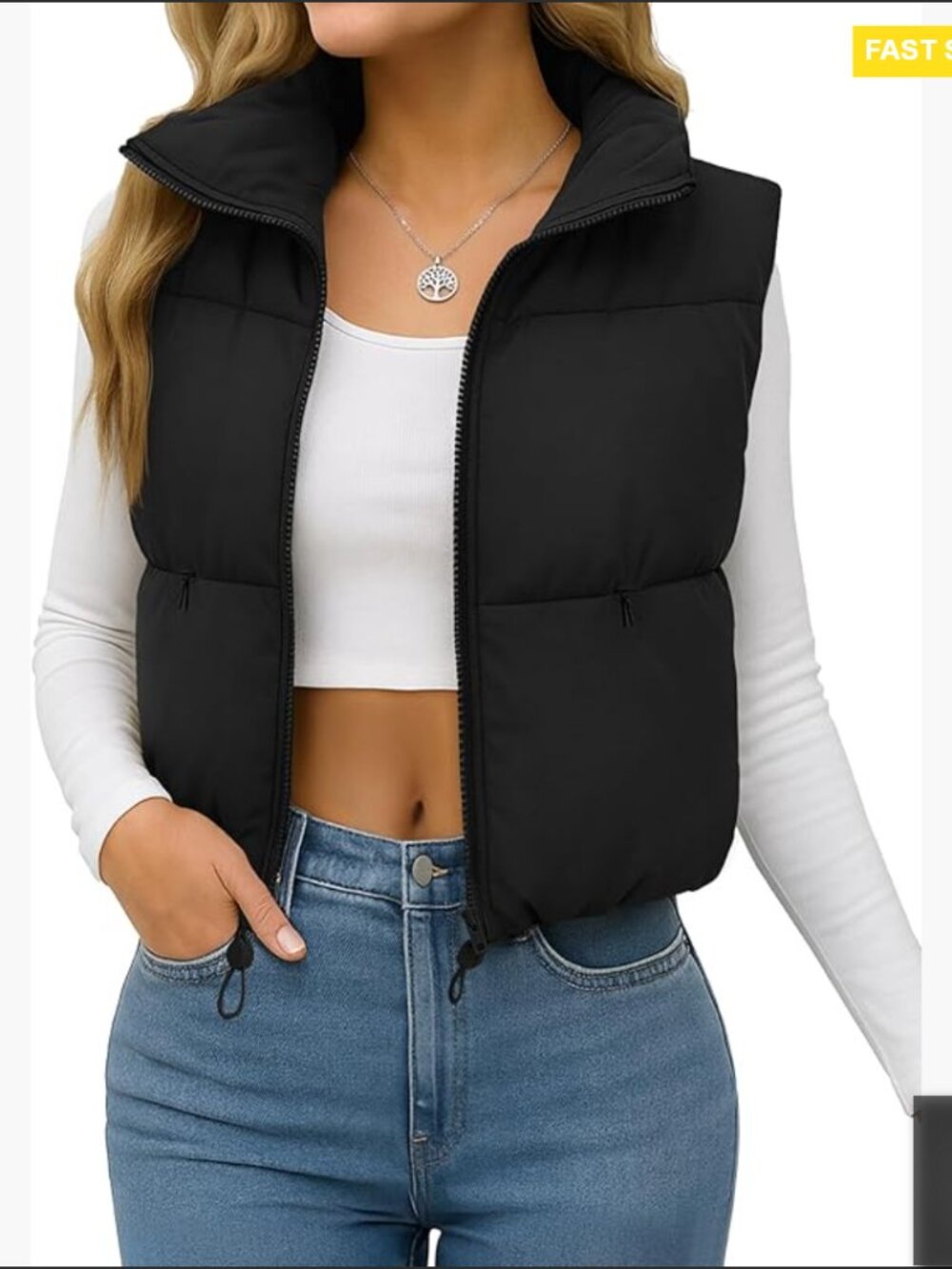 Cropped Puffer Vest Lightweight Quilted Sleeveless Jacket Modern Chic Outerwear